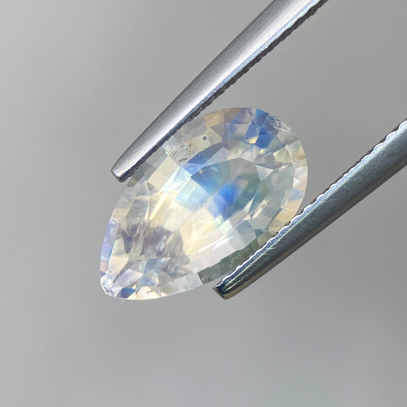 3.17ct Rainbow Moonstone Natural Blue Sheen Pear Cut Gem From Madagascar
