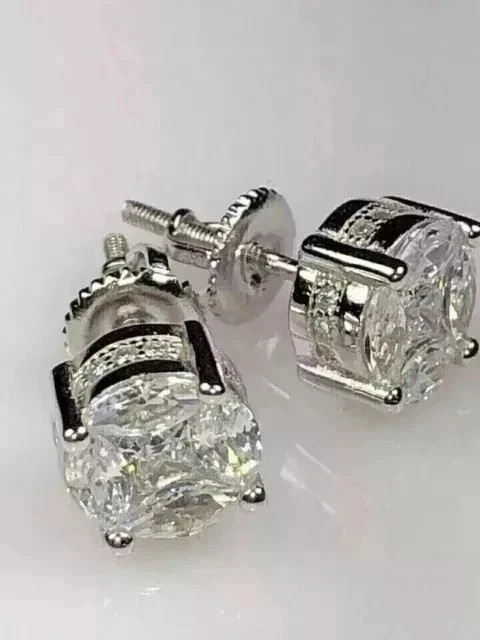 3Ct Round Cut Real Moissanite Men’s Stud Earrings 14K White Gold Silver Plated