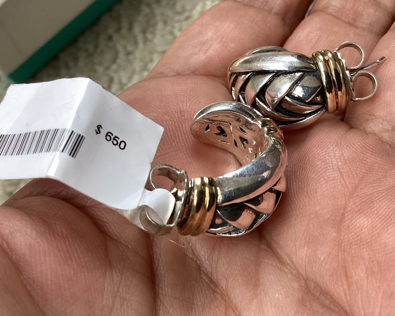 ÑWT Scott Kay Basketweave Sterling Silver 18 K Gold Half Hoop Earrings Msrp $650