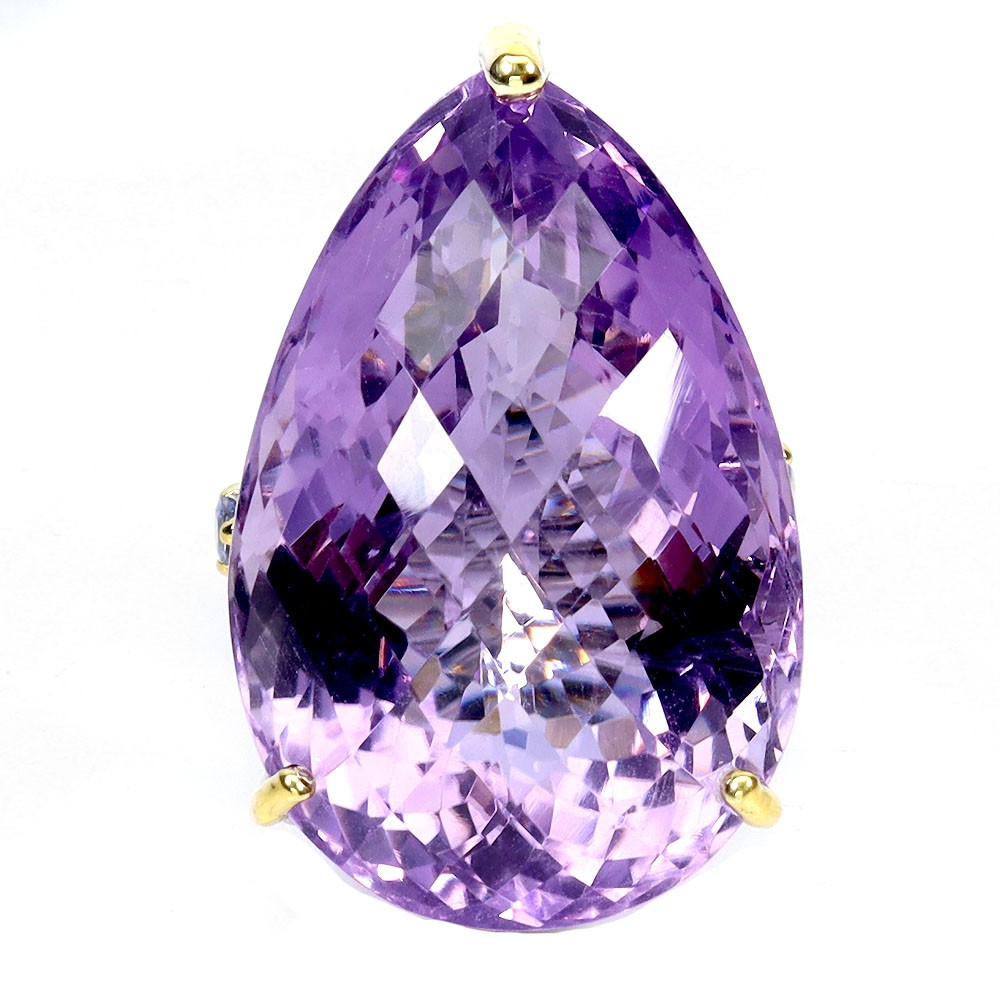 925 Sterling Silver Ring Pear Amethyst 60ct Emerald Handmade No USA Import Fees