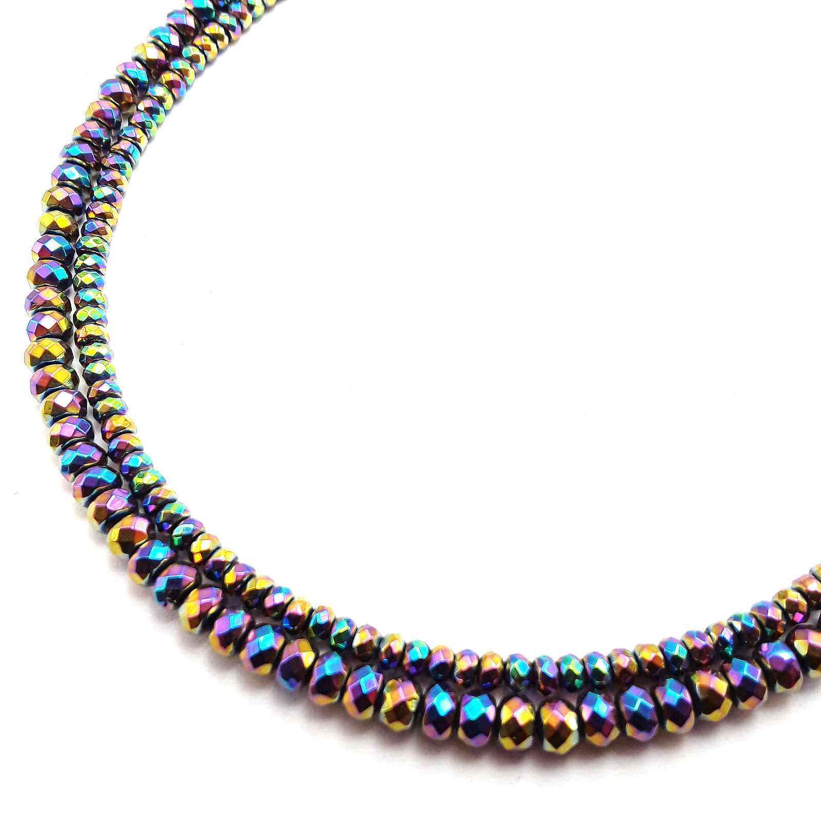 Rainbow Plated Hematite Faceted Rondelle Beads 2x3mm 3x4mm 5x8mm 15.5″ Strand