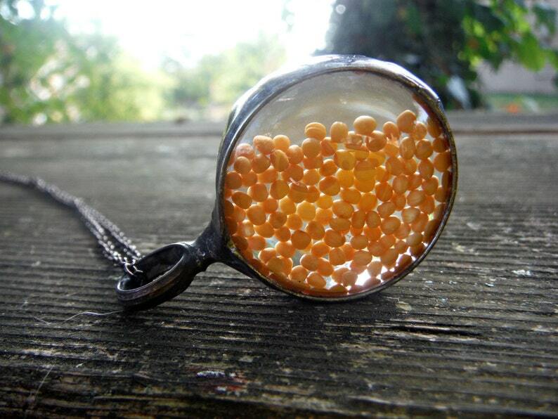 Glass terrarium necklace real mustard seeds nature boho bohemian hippie rustic