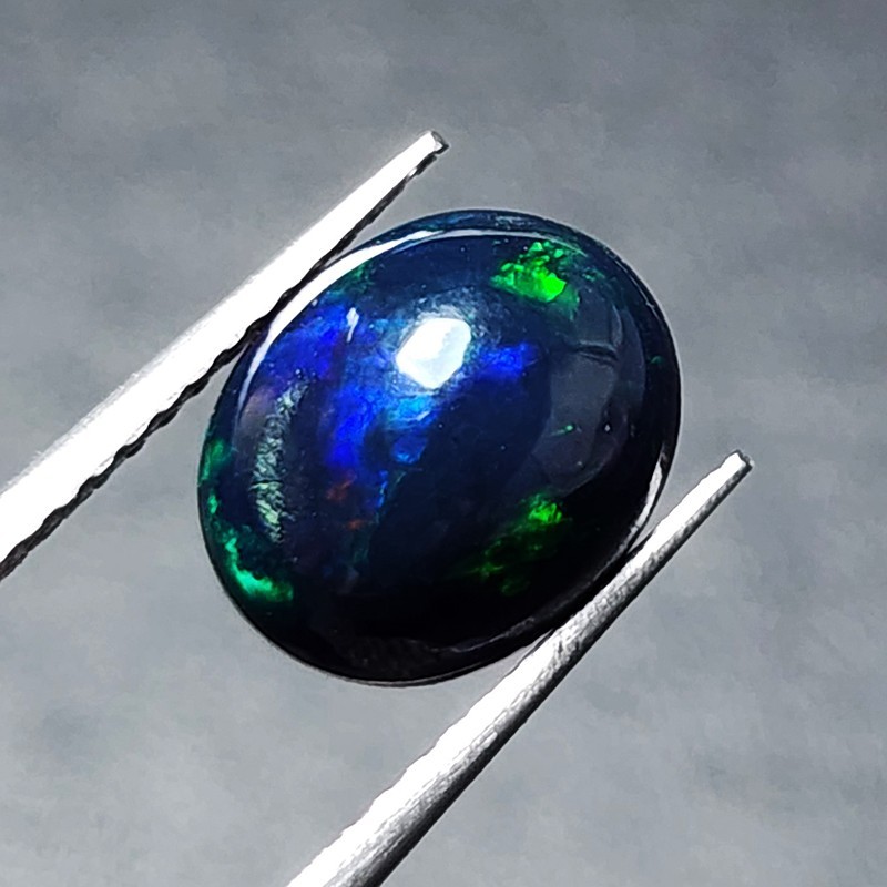 Natural Welo Black Opal Ethiopia Oval Cabochon AAA Green Fire Gem 1.45Ct Ring