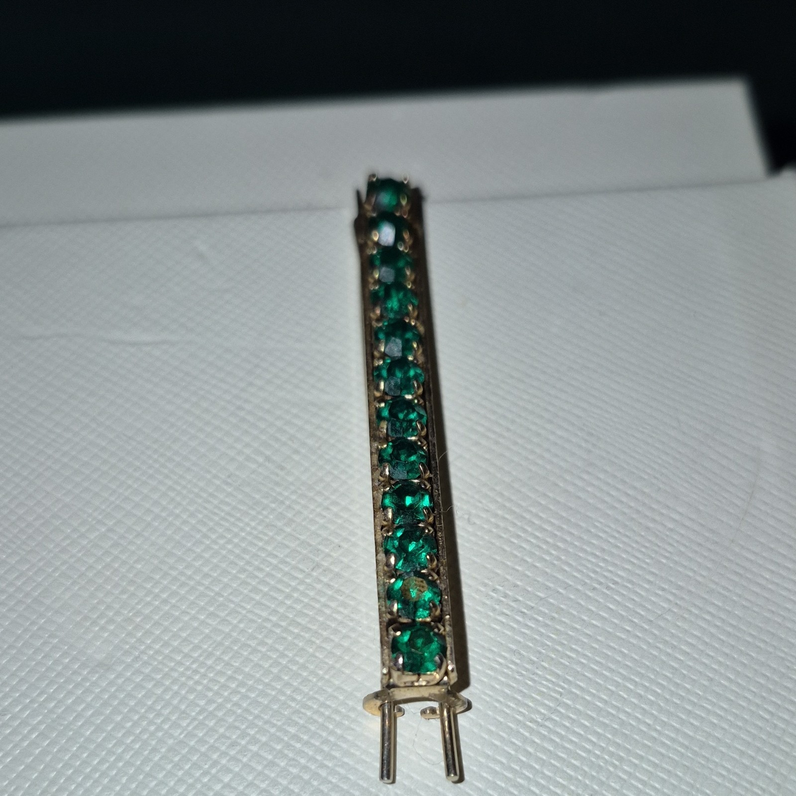 Vintage 1950 Gold Tone/ Hair Clip with Green Round Rhinestone Stones