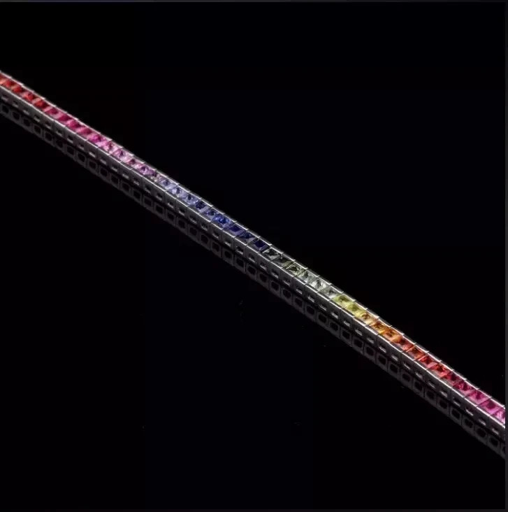 30Ct Princess Cut Lab Created Rainbow Tennis Necklace 14K White Gold Plated 18”
