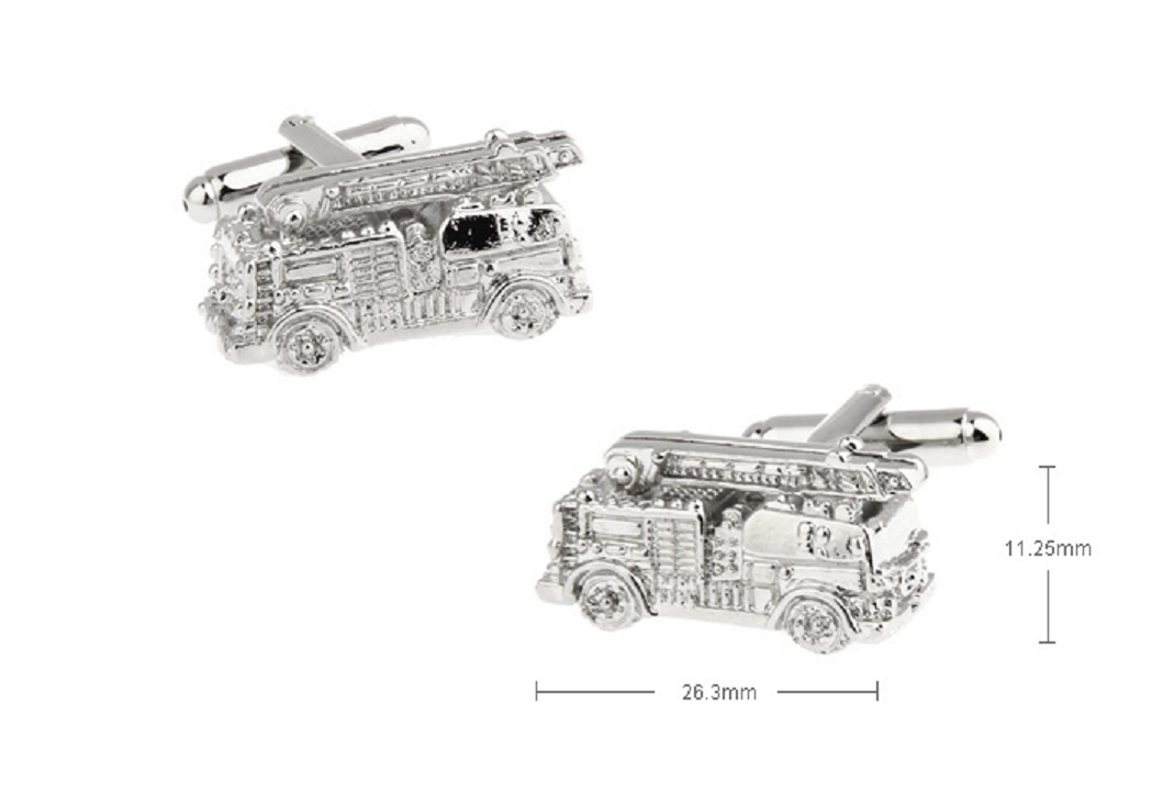 Fire Truck Pair Cufflinks Silver Firefighter Wedding Gift Box & Polishing Cloth