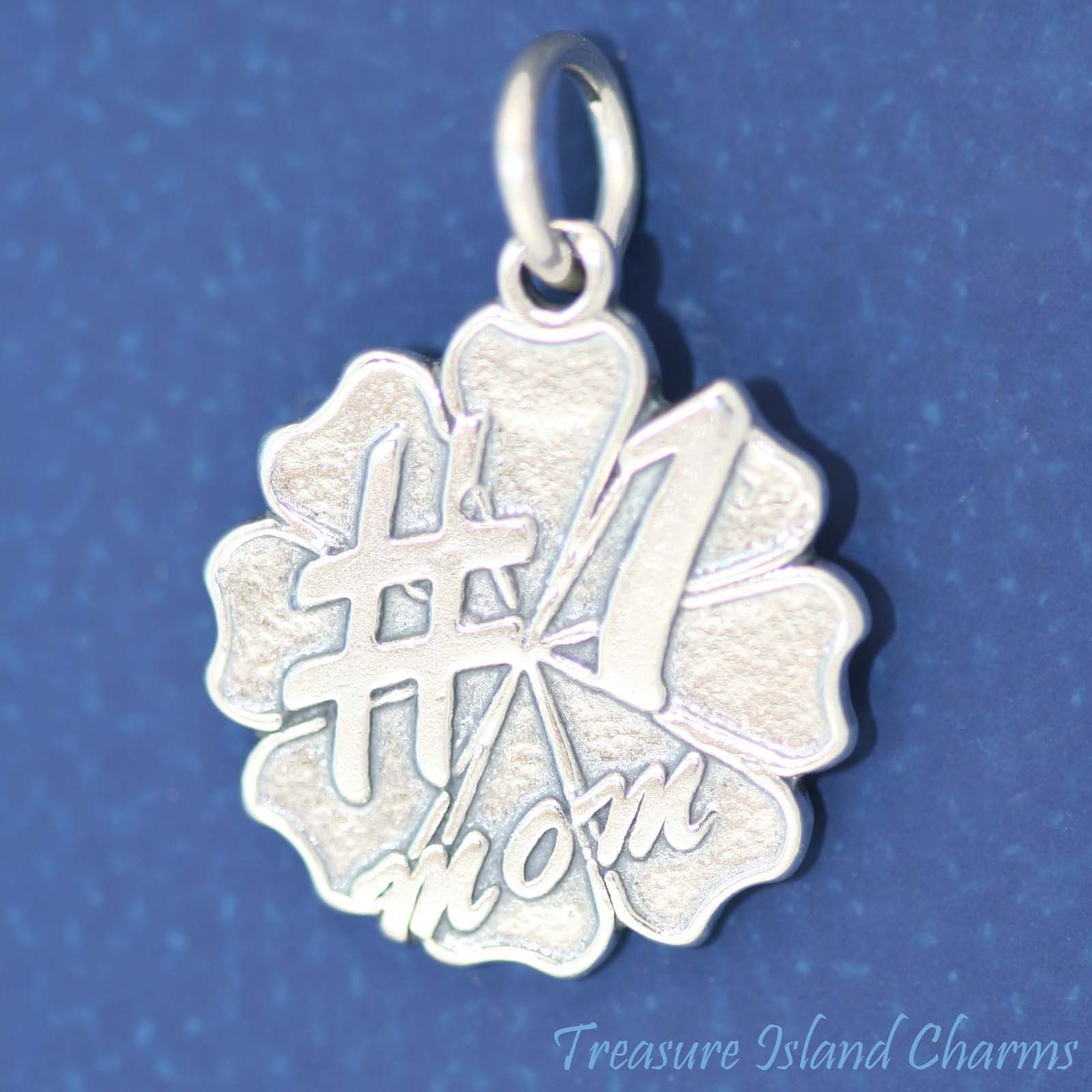 No 1 Mom Flower Clover Shamrock 925 Solid Sterling Silver Charm Pendant Mother