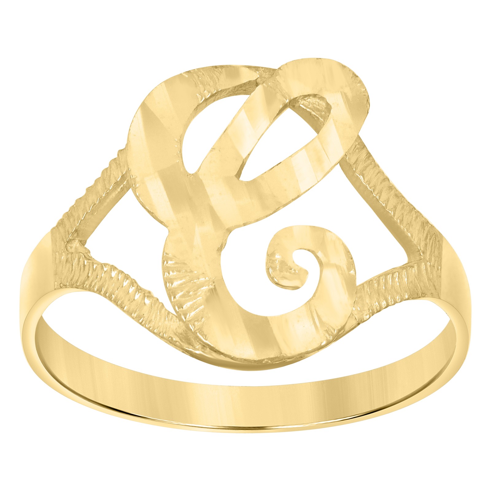 10kt Yellow Gold Womens Diamond-Cut Textured Initial Letter C Band Ring