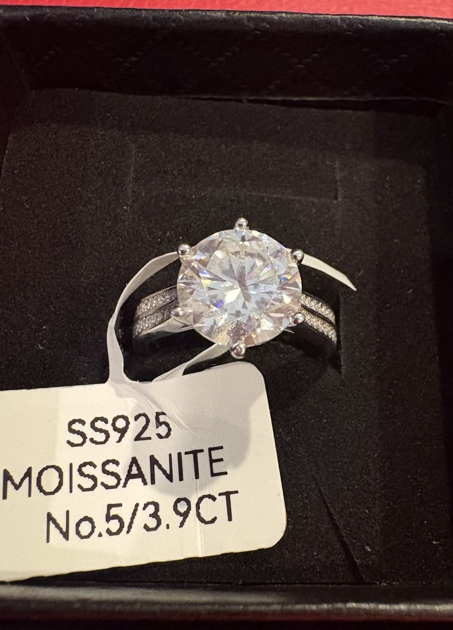 925 Sterling Silver Round White Moissanite Prong Engagement Ring 3.9 CT Size 5
