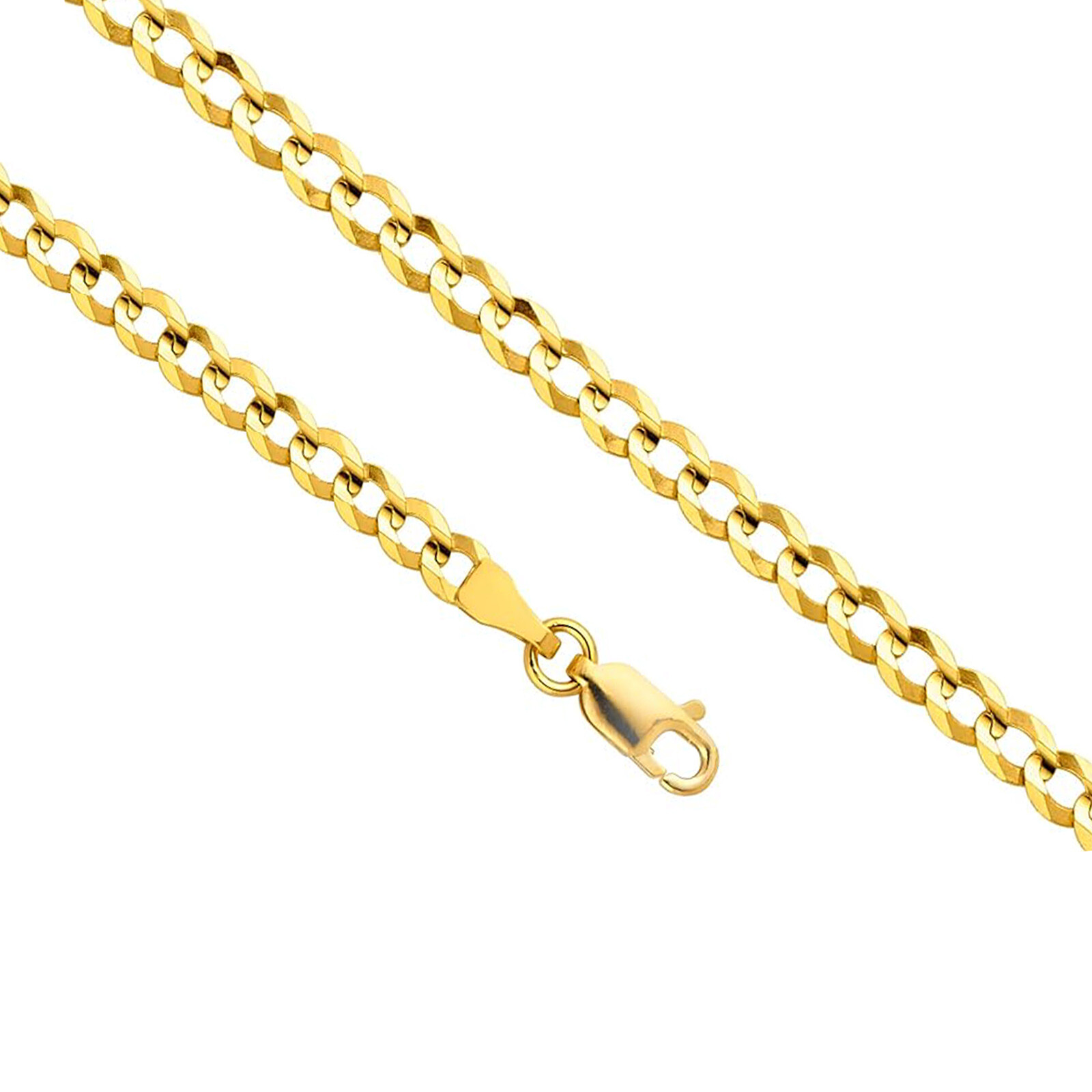 14K Real Solid Gold 2.5-4.5mm Cuban Curb Chain Necklace with Lobster Claw Clasp