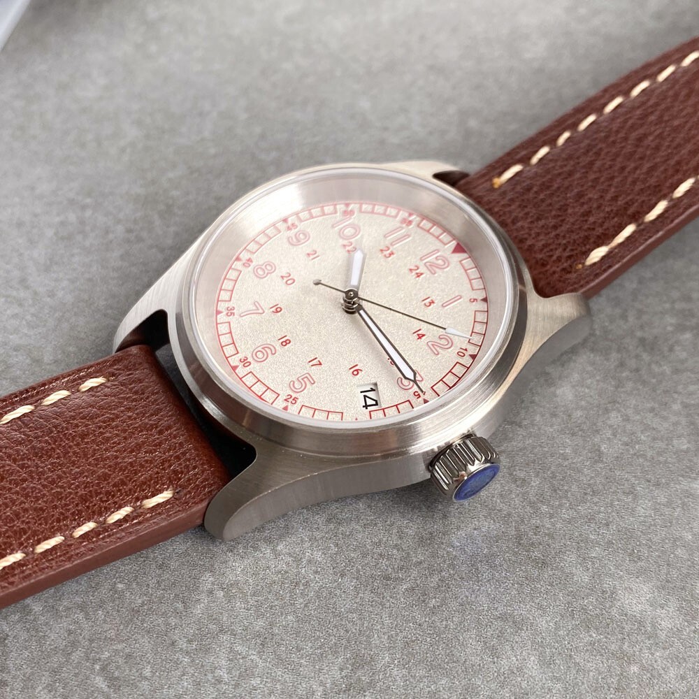 20BAR Diving 36mm Field Watch Men NH35 Sapphrie Matte White Dial Red Index 2024