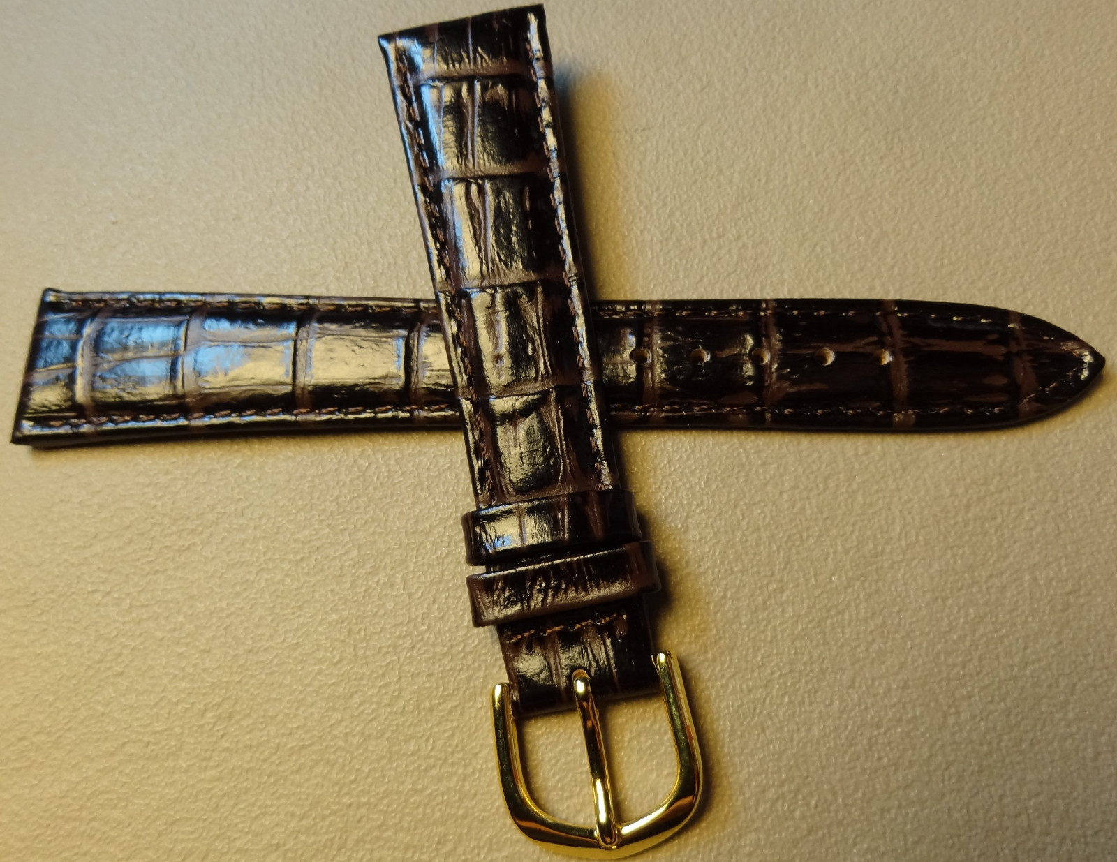 18mm Regular Padded Leather Dark Brown Simulated Crocodile Grain Watch Band