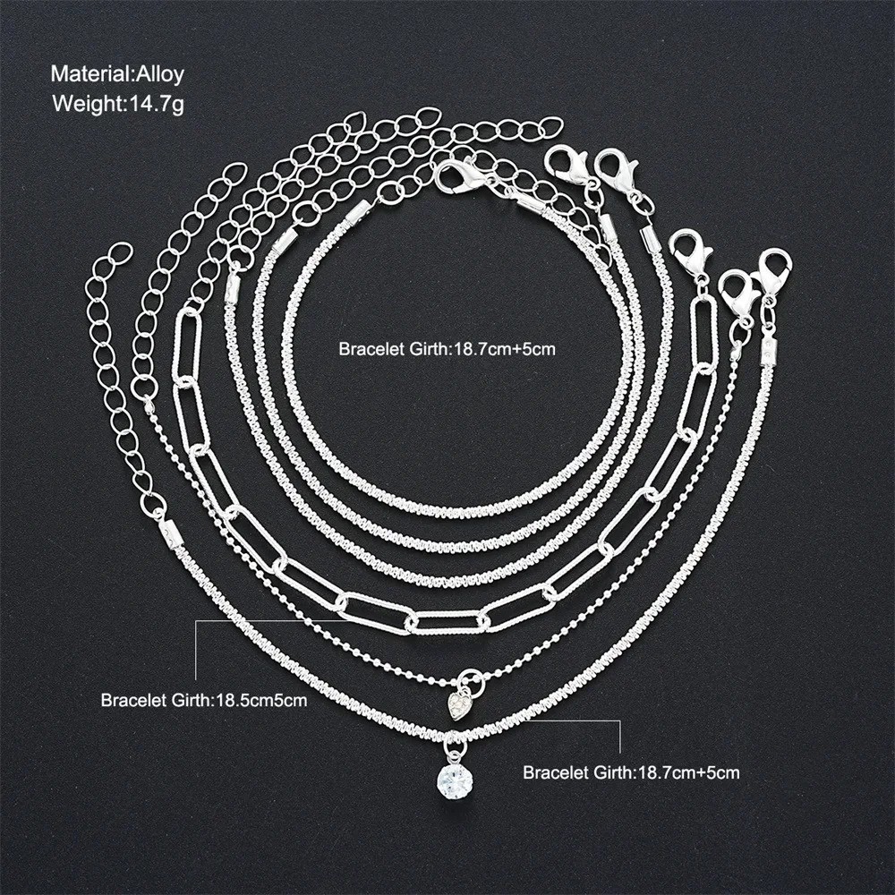 6PCS 925 Sterling Silver Rhinestone Bracelets Women Korean Jewelry Set