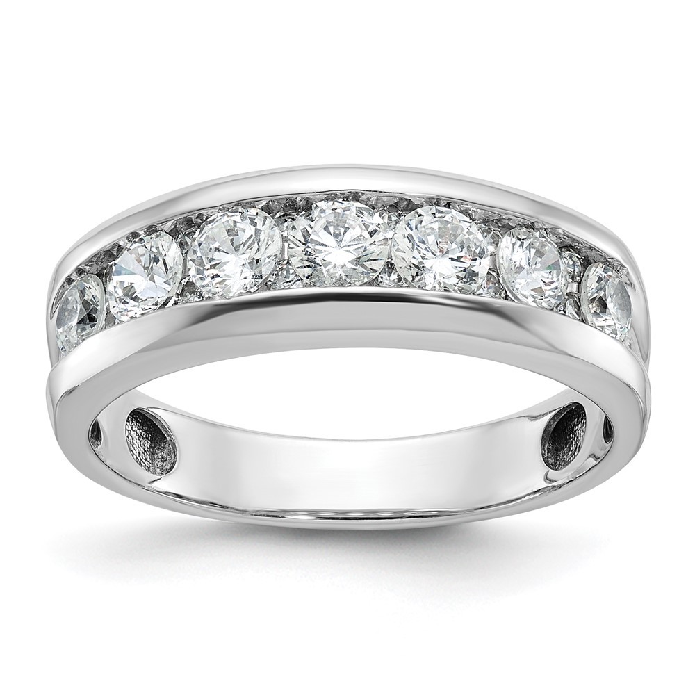 14k White Gold 1 Ct Lab Grown Diamond Seven Stone Polished Men’s Ring Size 10