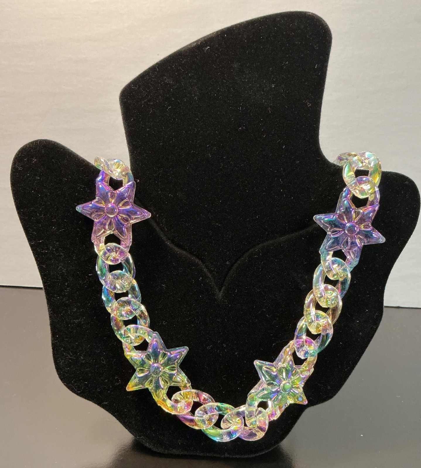 New HipHop Punk Star Cuban Link Necklace Men Women Teen Iridescent Jewelry