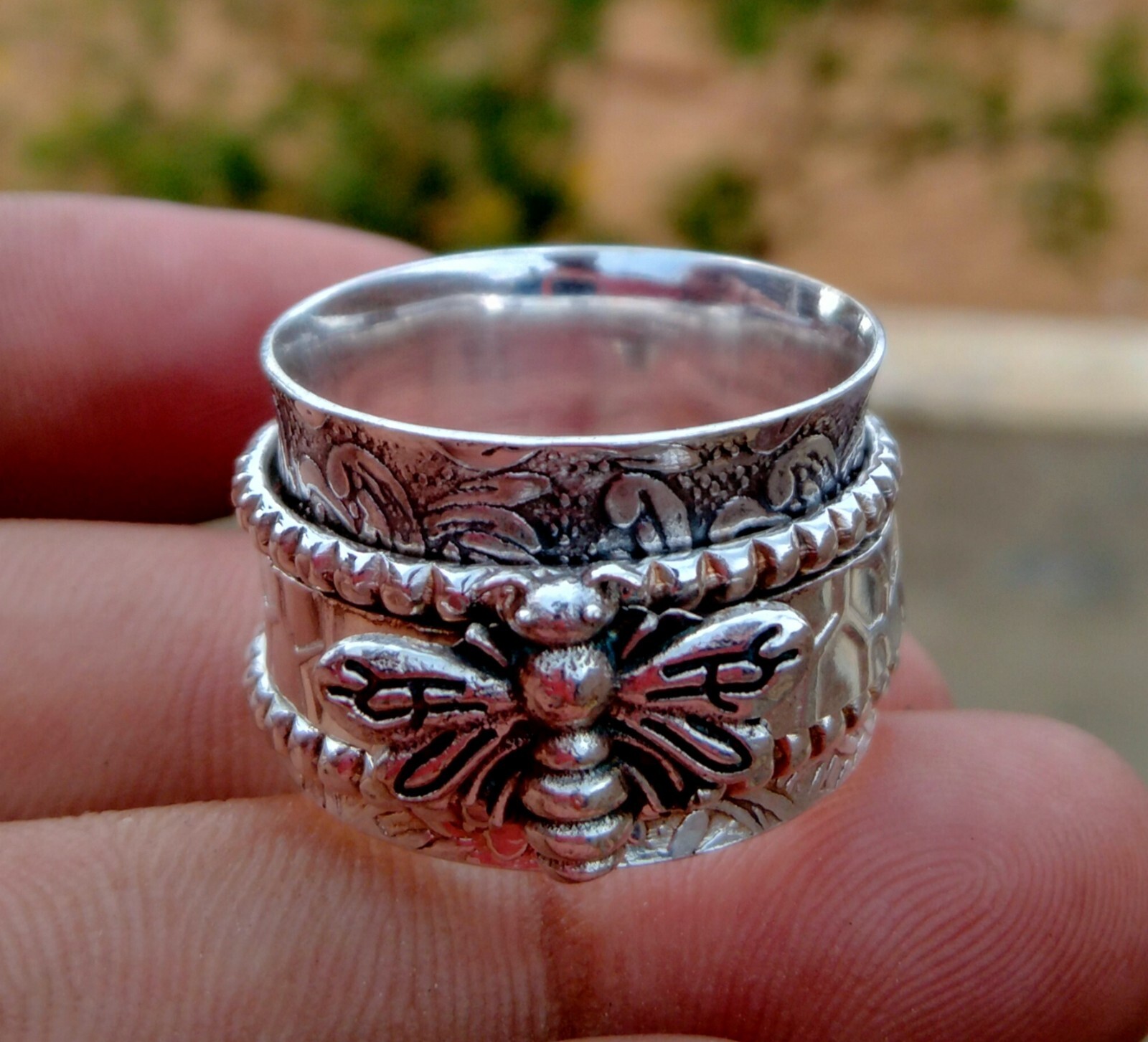 925 Sterling Silver Band& Spinner Meditation Ring Handmade Ring All Size-U-79