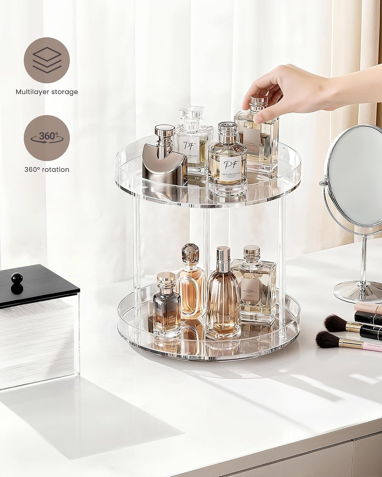 Lolalet 360° Rotating Acrylic Perfume Organizer – 2 Tier Display Rack