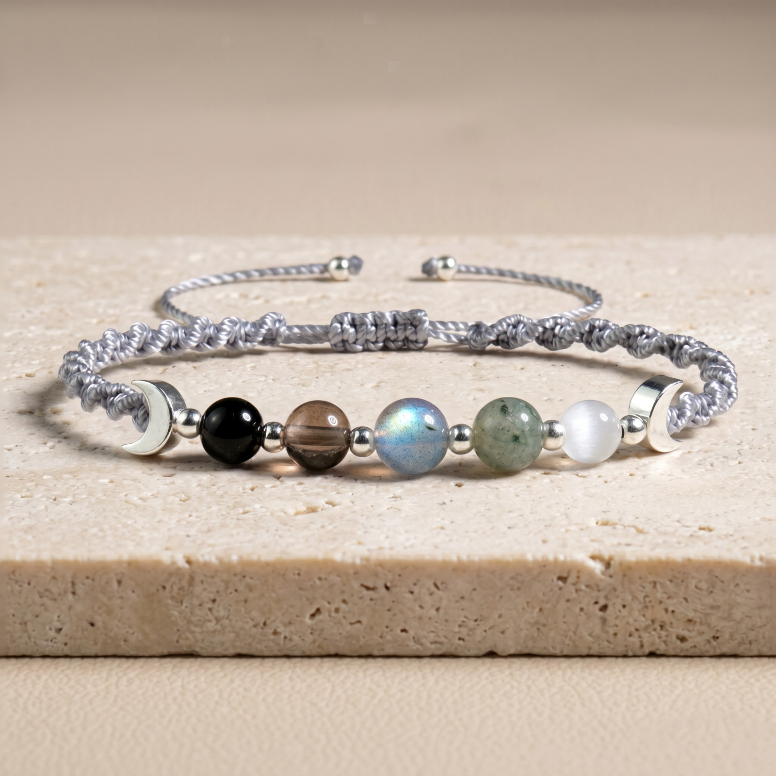 Moon Phase Crystal Bracelet Adjustable Woven Cord Healing Protection Jewelry