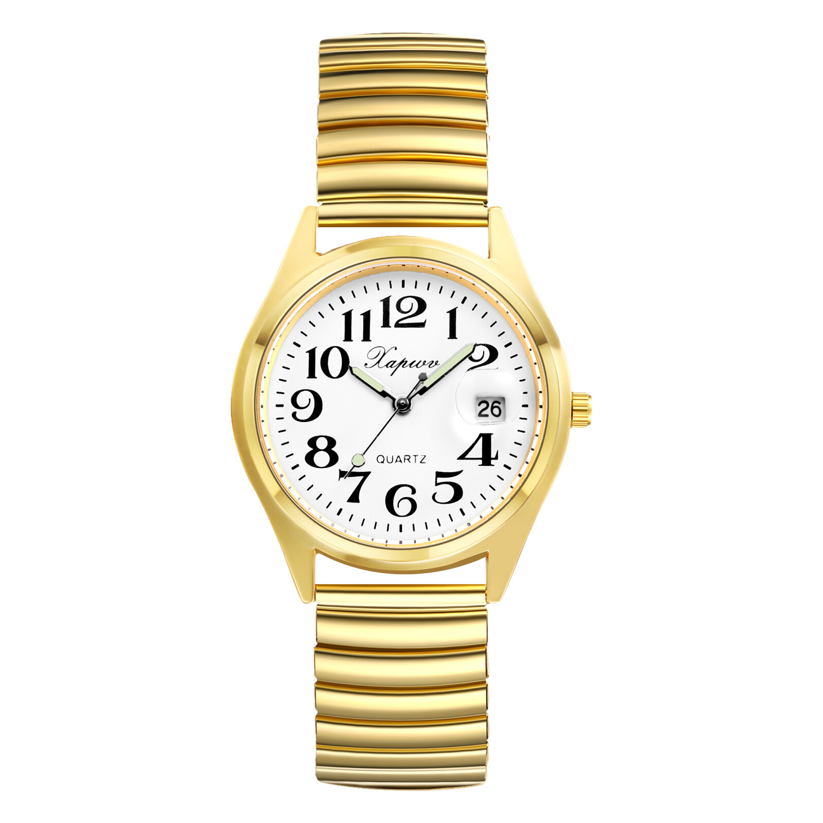 Men’s Women’s Easy to Read Aribic Numberals Date Quartz Wrist Watch Elastic Band