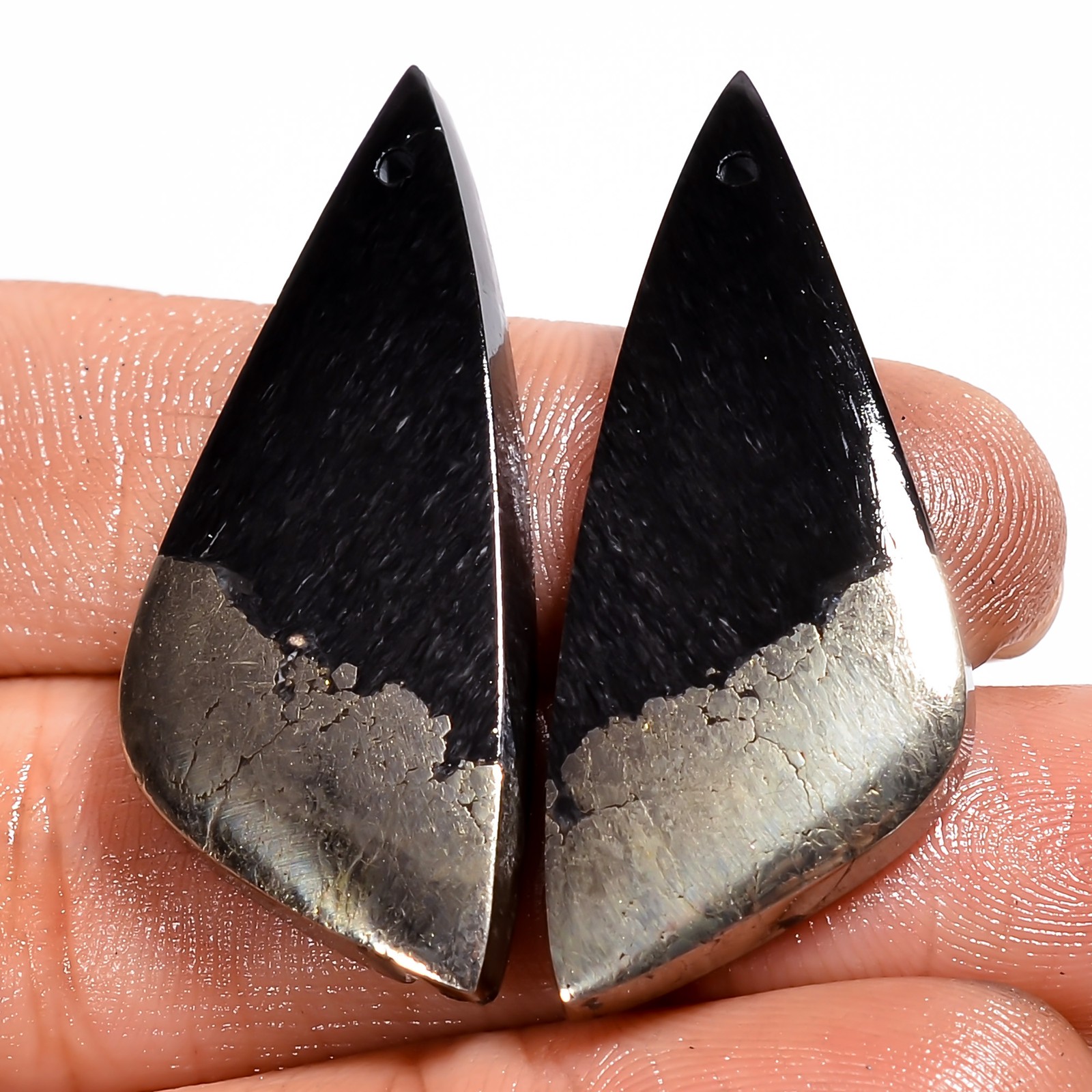 Natural Apache Gold Fancy Shape Cabochon Gemstone Pair Drilled 49 Ct. 36X14X4 mm