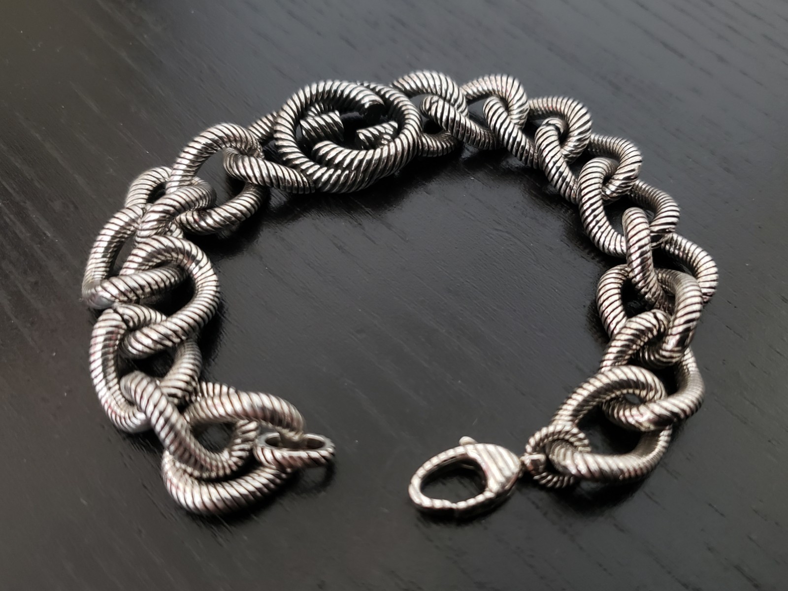 Gucci Sterling Silver Rope Design Heavy Link Bracelet Box Papers