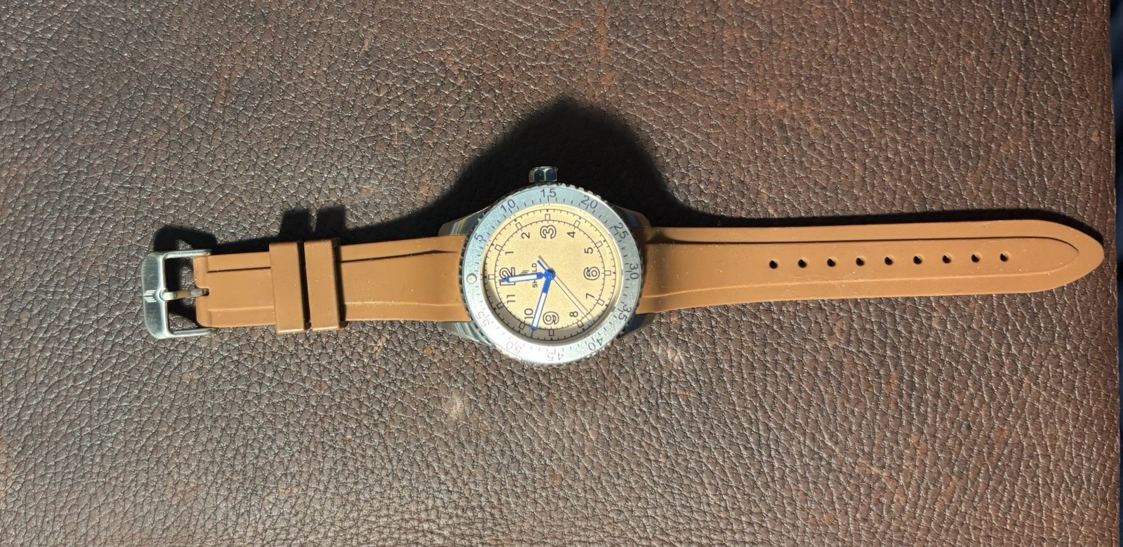 SHIELD Analog Japan Movement 200m Beige Dial Brown Silicone Strap w/Box