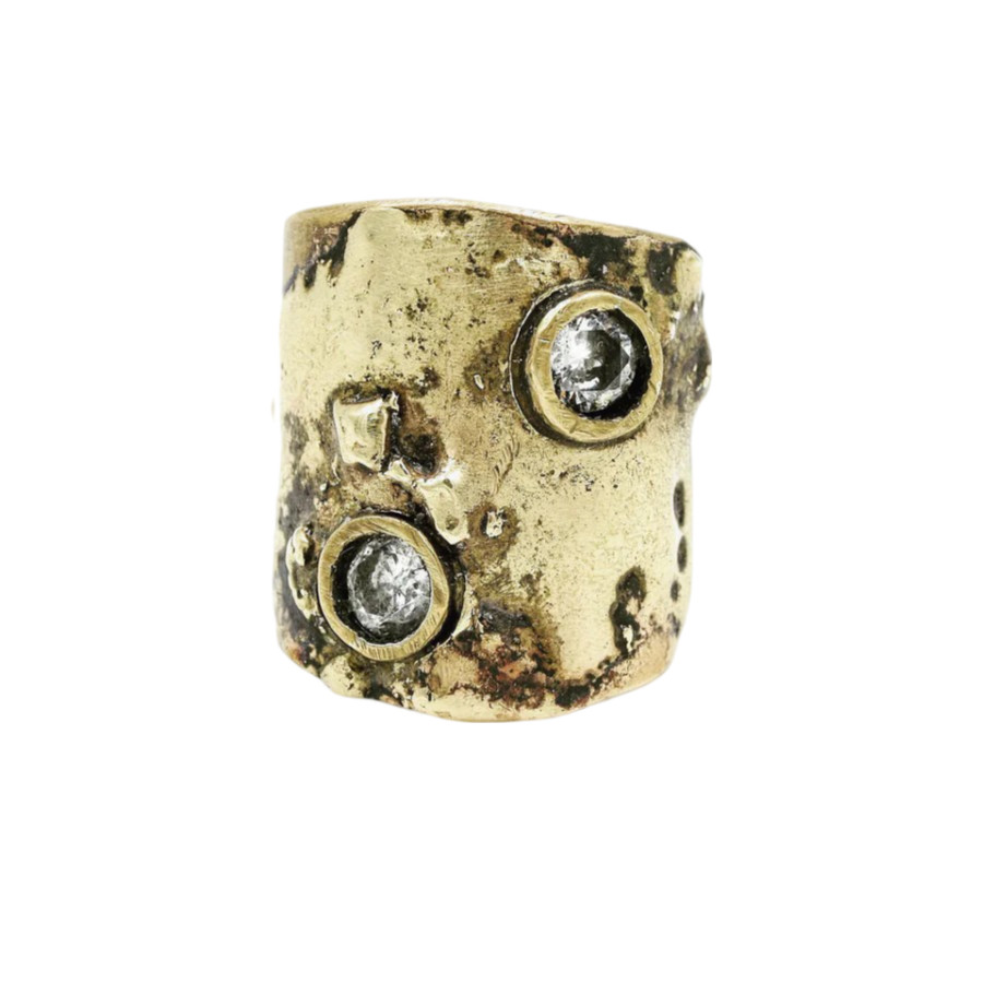 JILL HERLANDS Double Trouble Ring 14K Gold Plate Moissanite Handcrafted Sz 7/7.5
