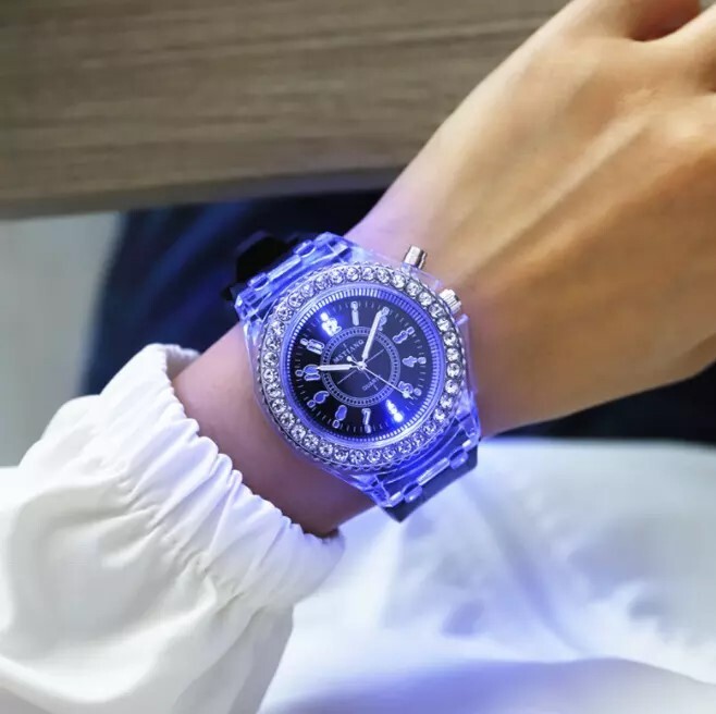 Luminous LED Watch Silicone Quartz Wristwatch Glow in the Dark – Black