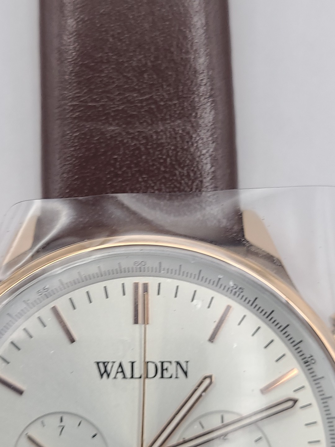 Walden 38mm Moon Phase Men Watch Quartz Rose Gold Tone Brown Band Date New