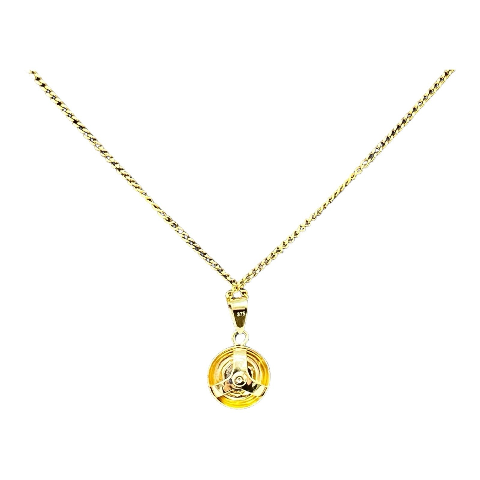 9ct 9K Yellow Gold Bezel Set Cubic Zirconia Round Shaped Pendant 8mm. New