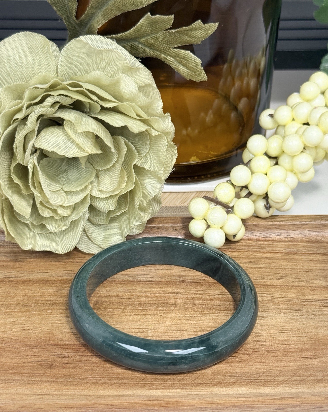Blue Water Jade Dark Green Hard Bangle Size 55.9 Width 11.8MM w/Certificate