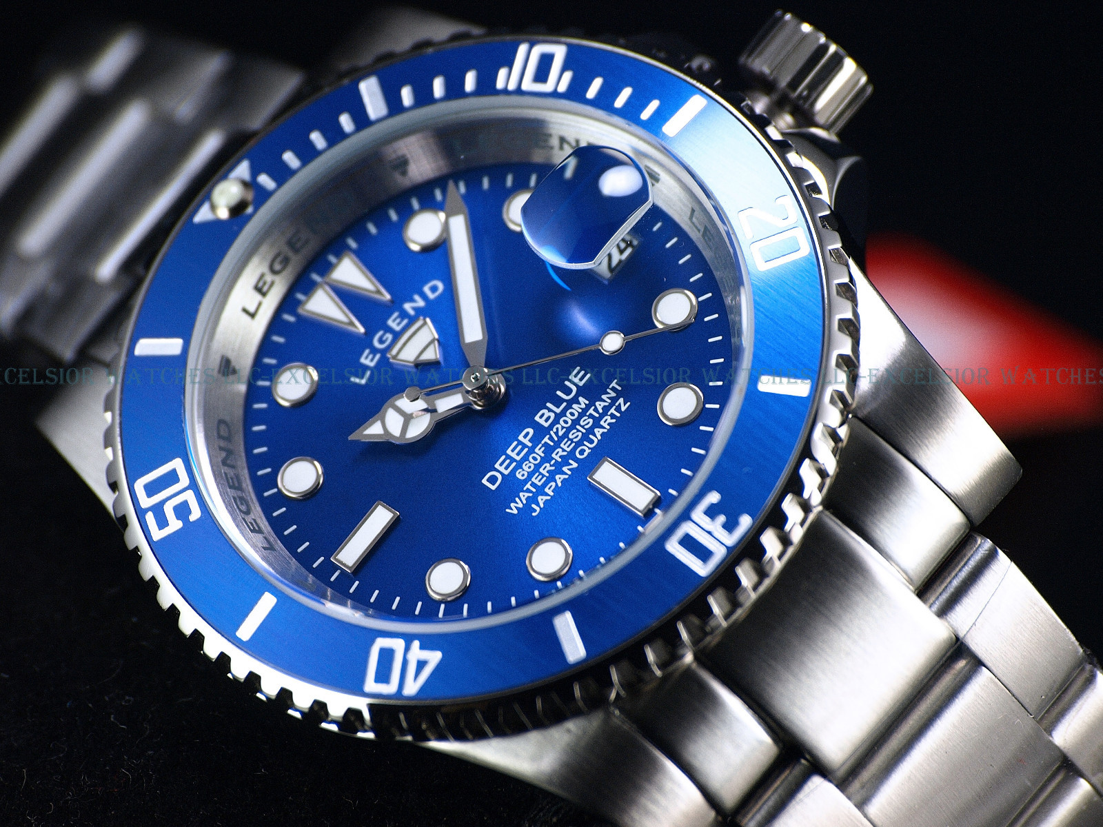 NEW Legend Men’s 200m Deep Blue Diver Egyptian Blue Dial Miyota Quartz SS Watch