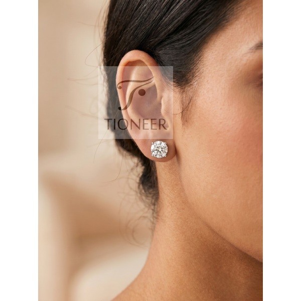 14K Solid Gold Round Solitaire Cut Cubic Zirconia Basket Push Back Stud Earrings