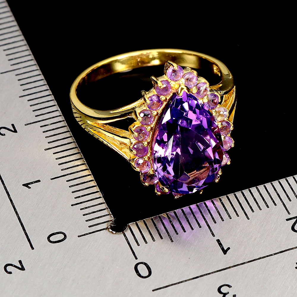 925 Sterling Silver Ring Pear Amethyst 13x9mm Natural Gemstone Jewelry Size 9