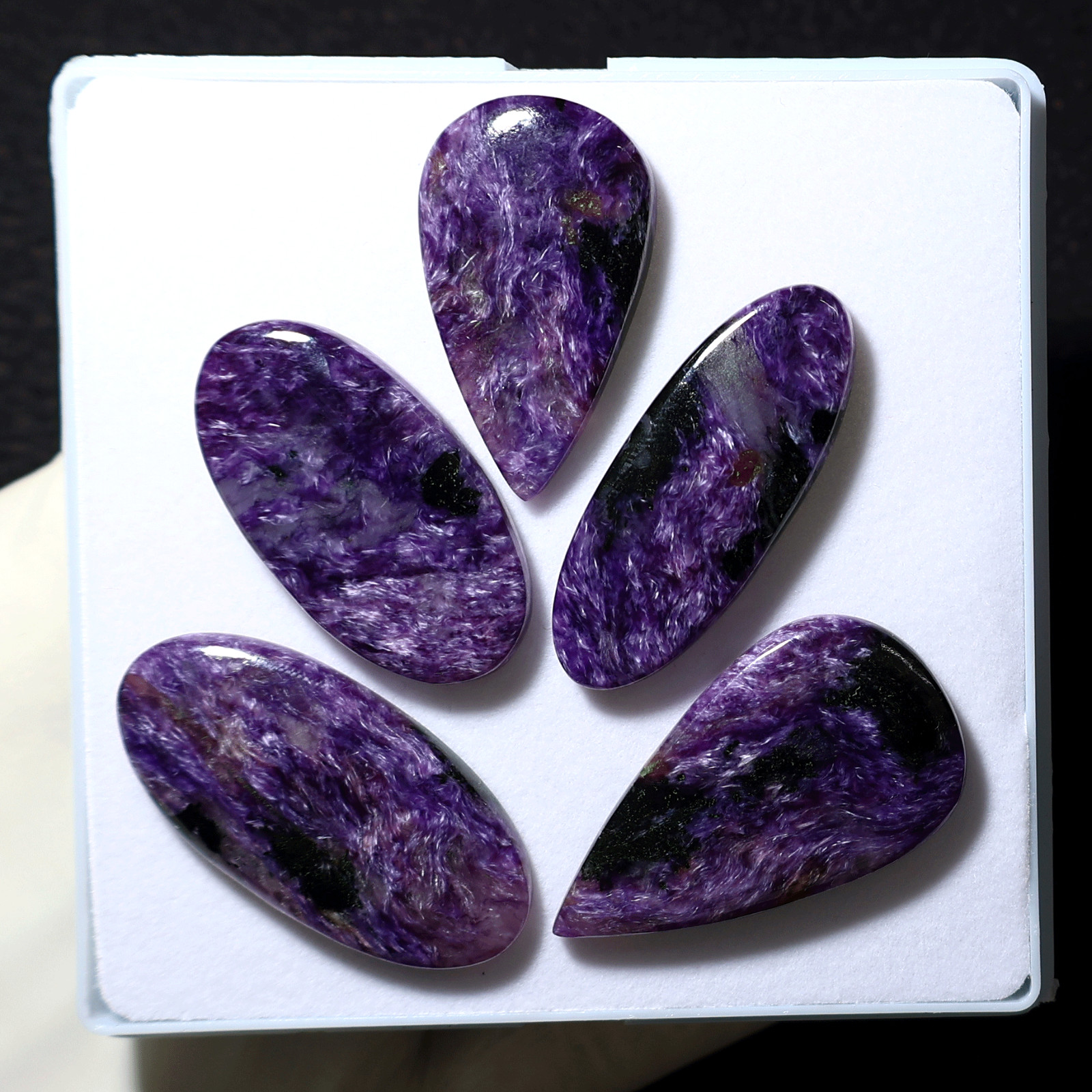 Violet Silk~ 5 PC Siberian Charoite Hi-Quality 36mm-42mm Cabochon Gemstones Lot