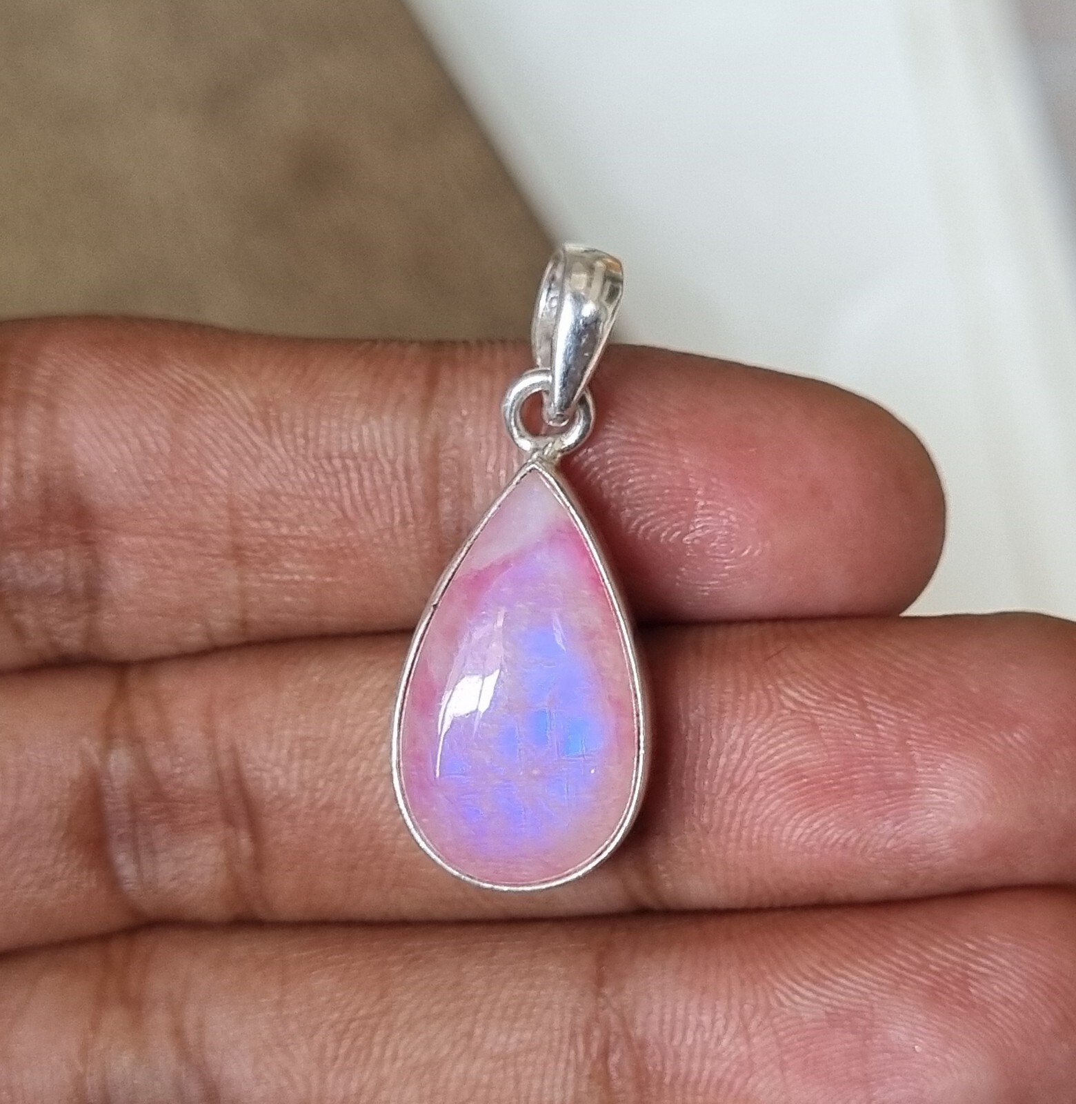 Pink Moonstone Pendant 925 Sterling Silver Breathtaking Handmade WonderfulPG1208