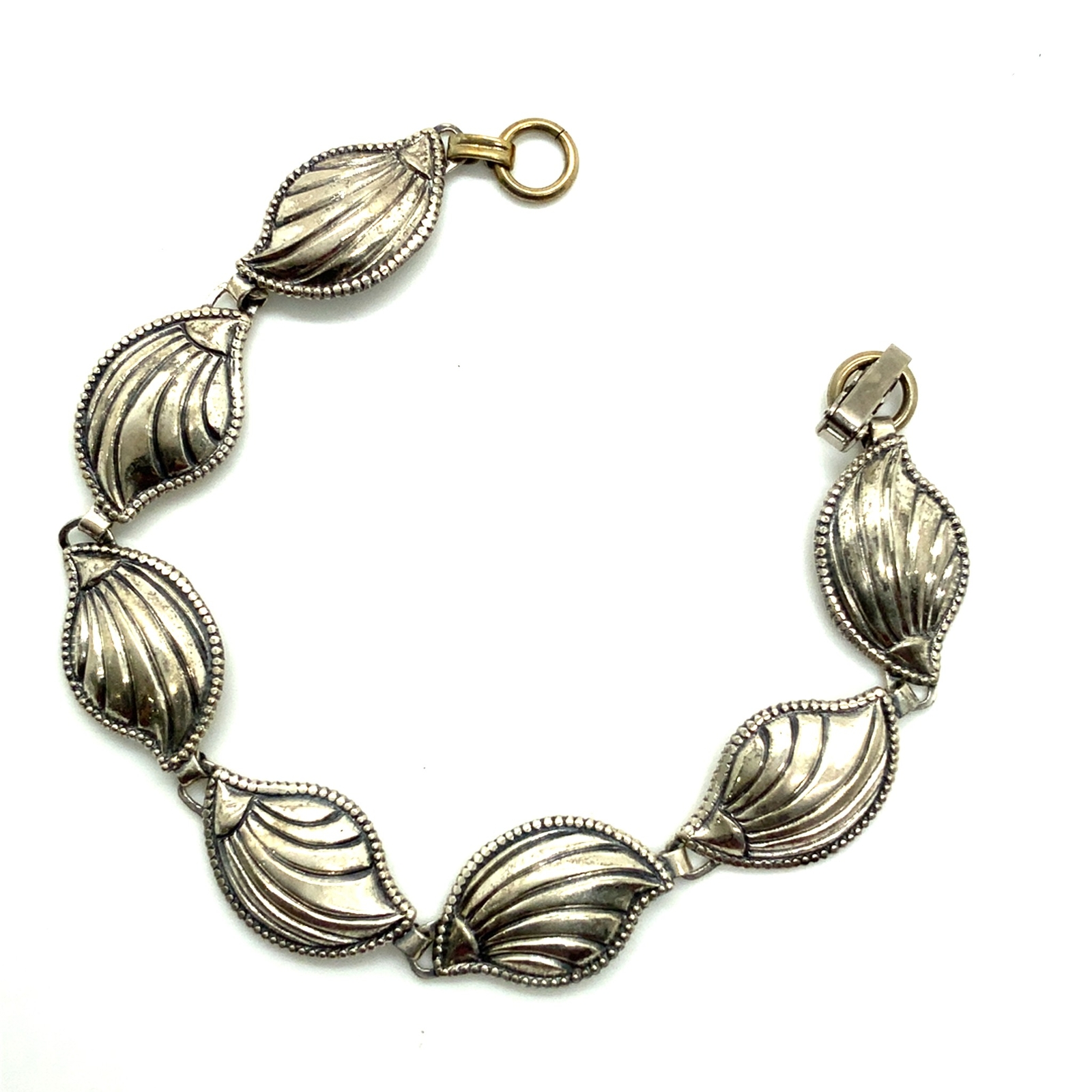 Vtg Sterling Silver Signed Beau Carved Shell Shape Pattern Link Bracelet 6 3/4