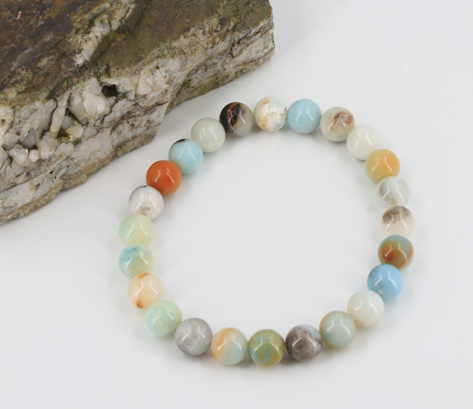 Multicolour aqua brown black amazonite natural stone bead elasticated bracelet