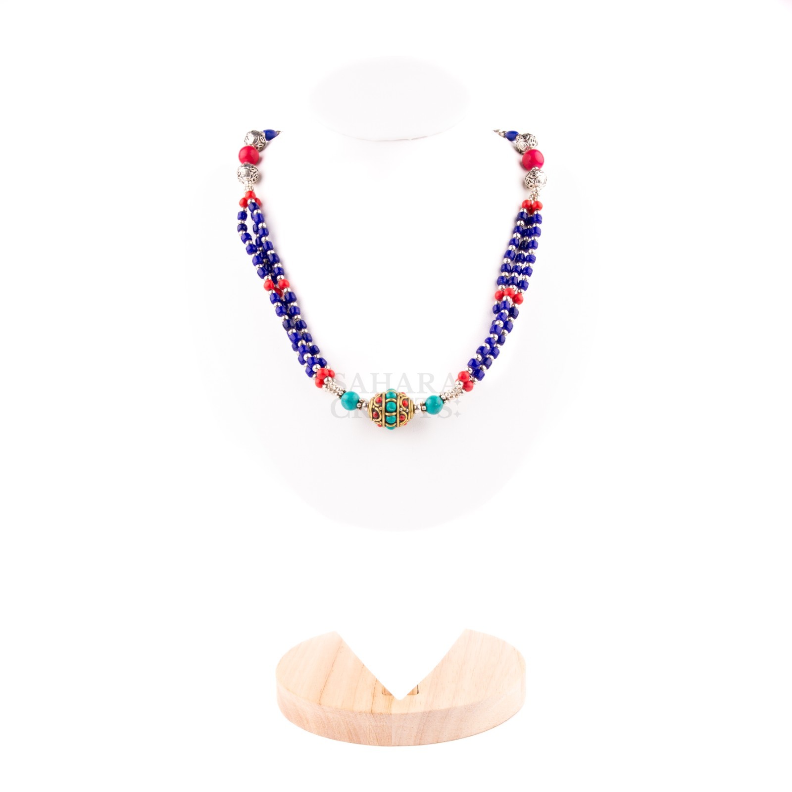 Tibetan Necklace Turquoise Coral Lapis Lazuli Beads, Handmade Ethnic Tribal