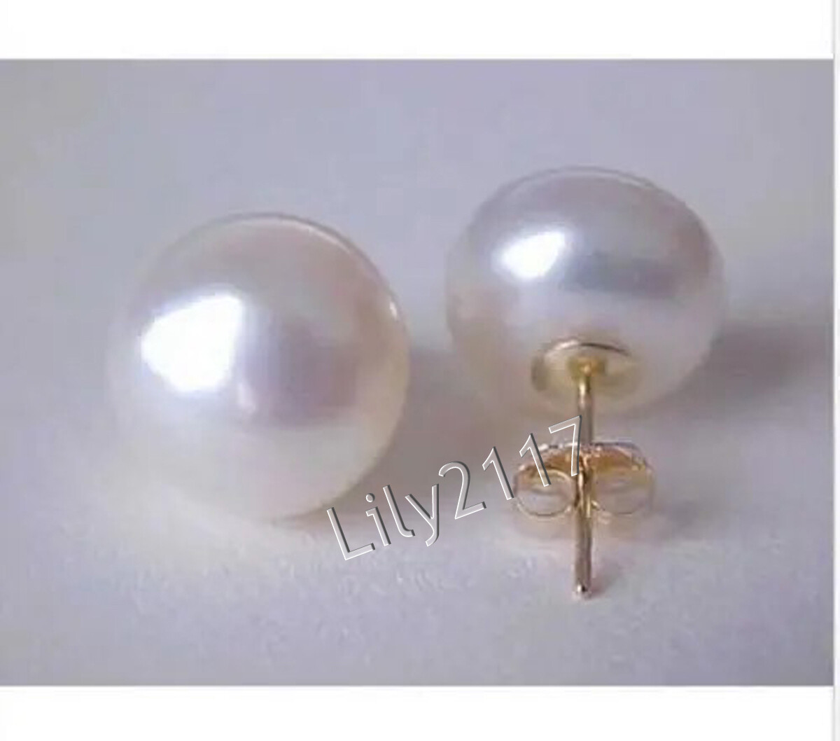 Genuine Natural White Akoya Freshwater Pearl Stud Earring 5-14mm 14K Yellow Gold