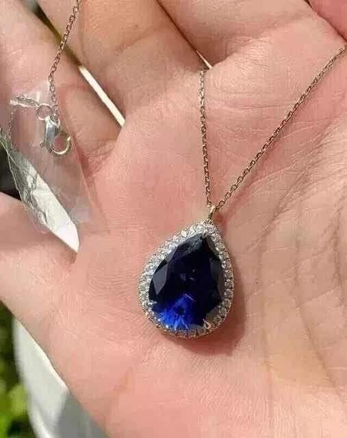 2Ct Pear Cut Lab Created Sapphire Teardrop Women’s Pendant 14K White Gold Plated