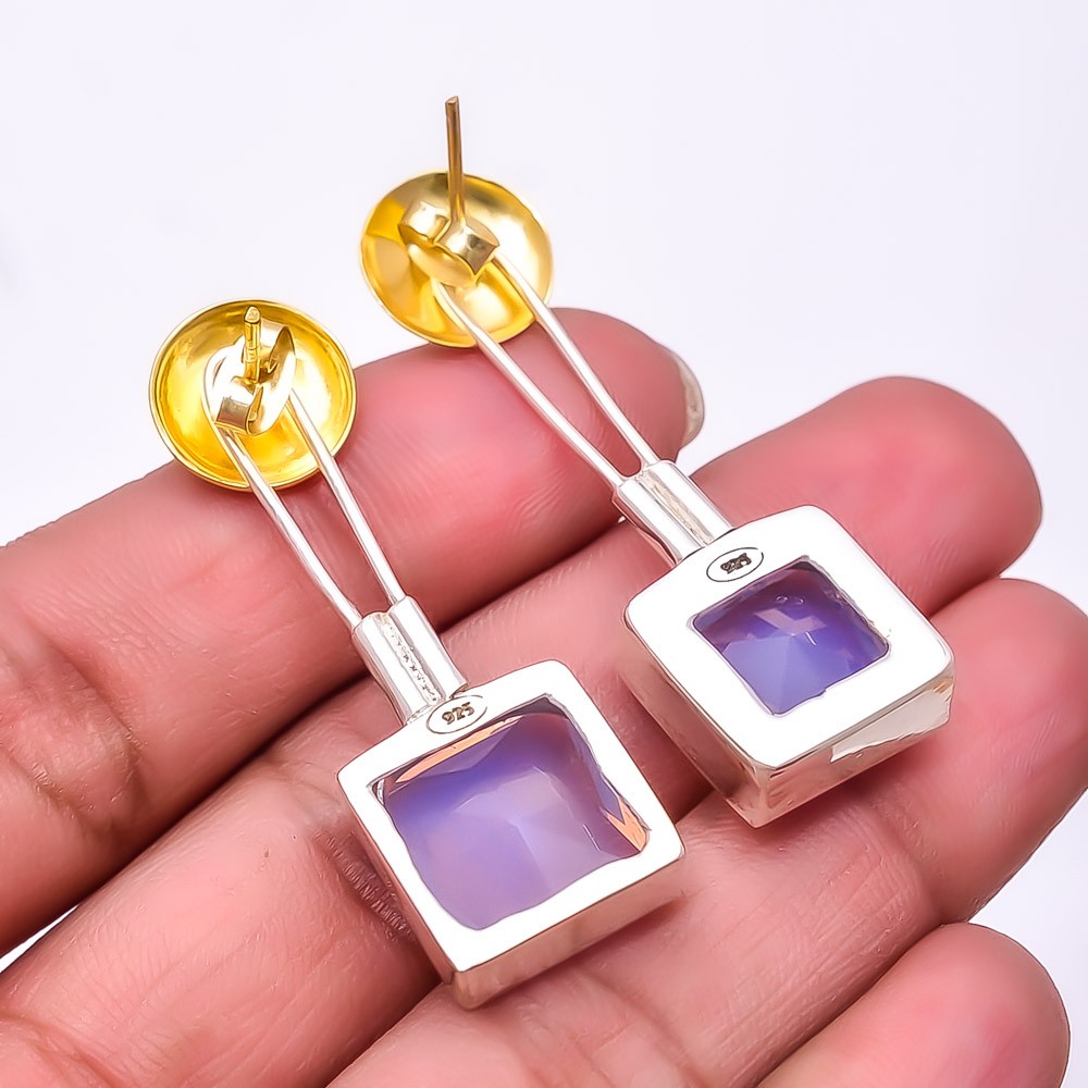Milky Pink Opal 925 Sterling Silver Two Tone Earring 1.76″ E75, Christmas Gift