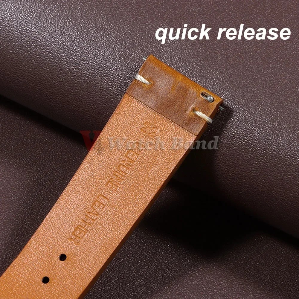 Vintage Leather Watch Band 18mm 20mm 22mm 24mm Universal Stitching Strap