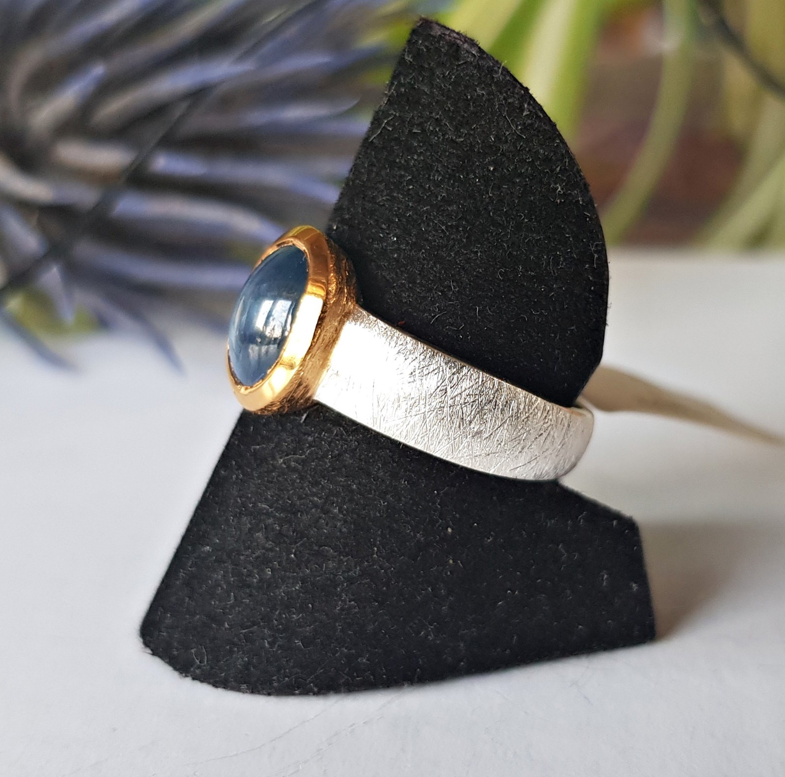 JEWELLERY PIECE RING Saffir Blue 925 Silver Star Safir Gold Cabochon 56 18 Star