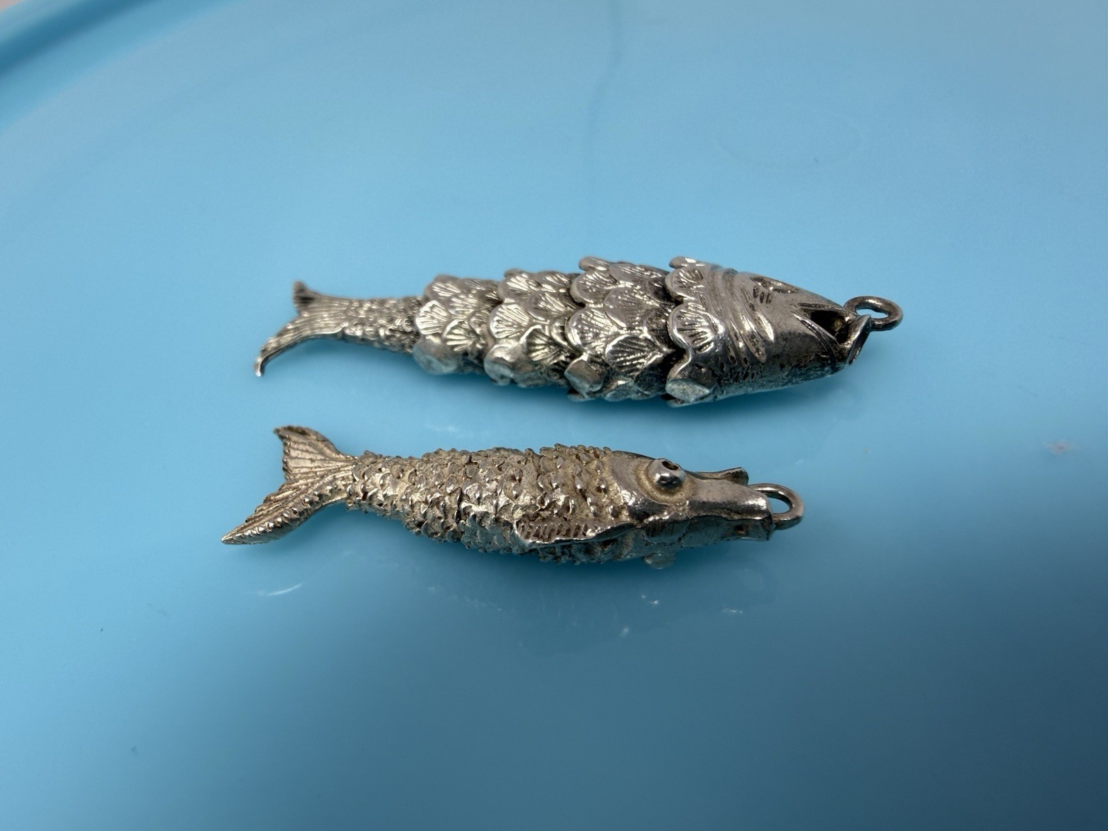 Large Vintage Sterling Silver Articulated Goldfish Koi Pair Pendant Charm Fish