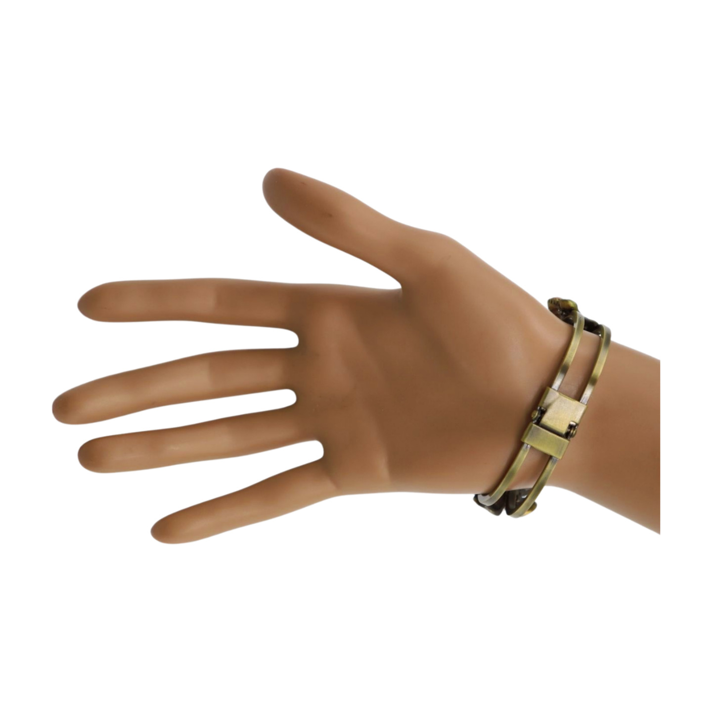 Women Antique Gold Metal Beige Brown Rose Flowers Cuff Bracelet Fashion Jewelry