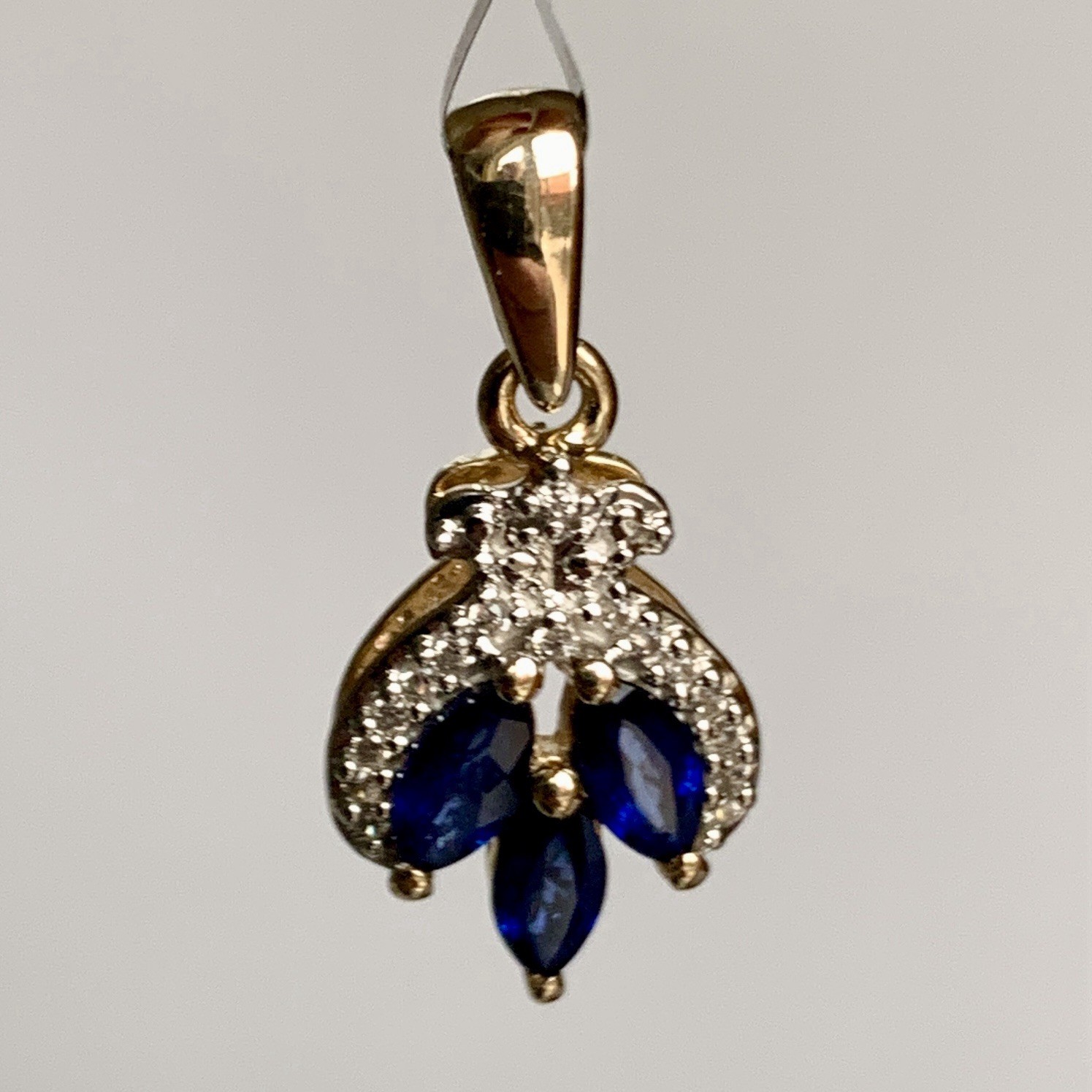 10ct Gold Sapphire Topaz Pendant 10k 417 Hallmarked 9ct 9K 375 1.85g 24 X 12mm