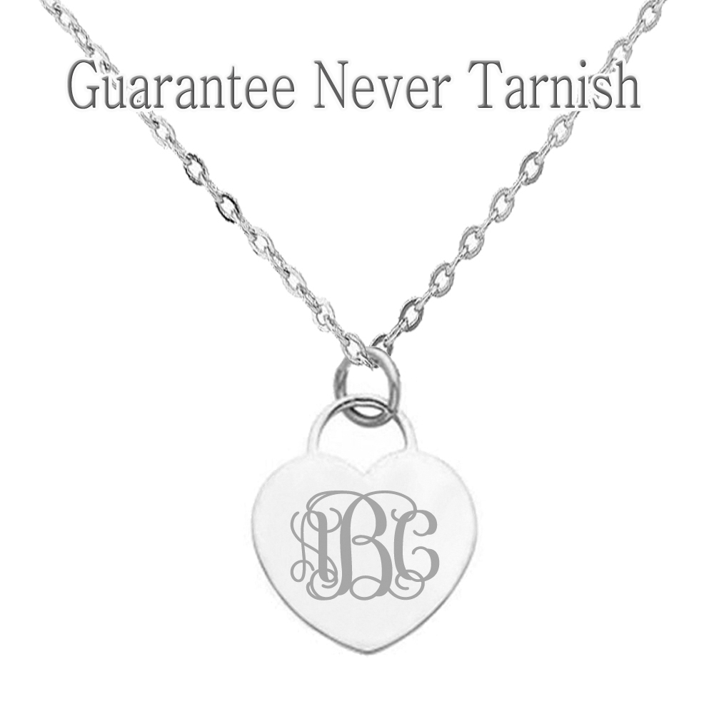 Personalized Monogram Initial Name Heart Pendant Necklace Custom Engraved Stainl