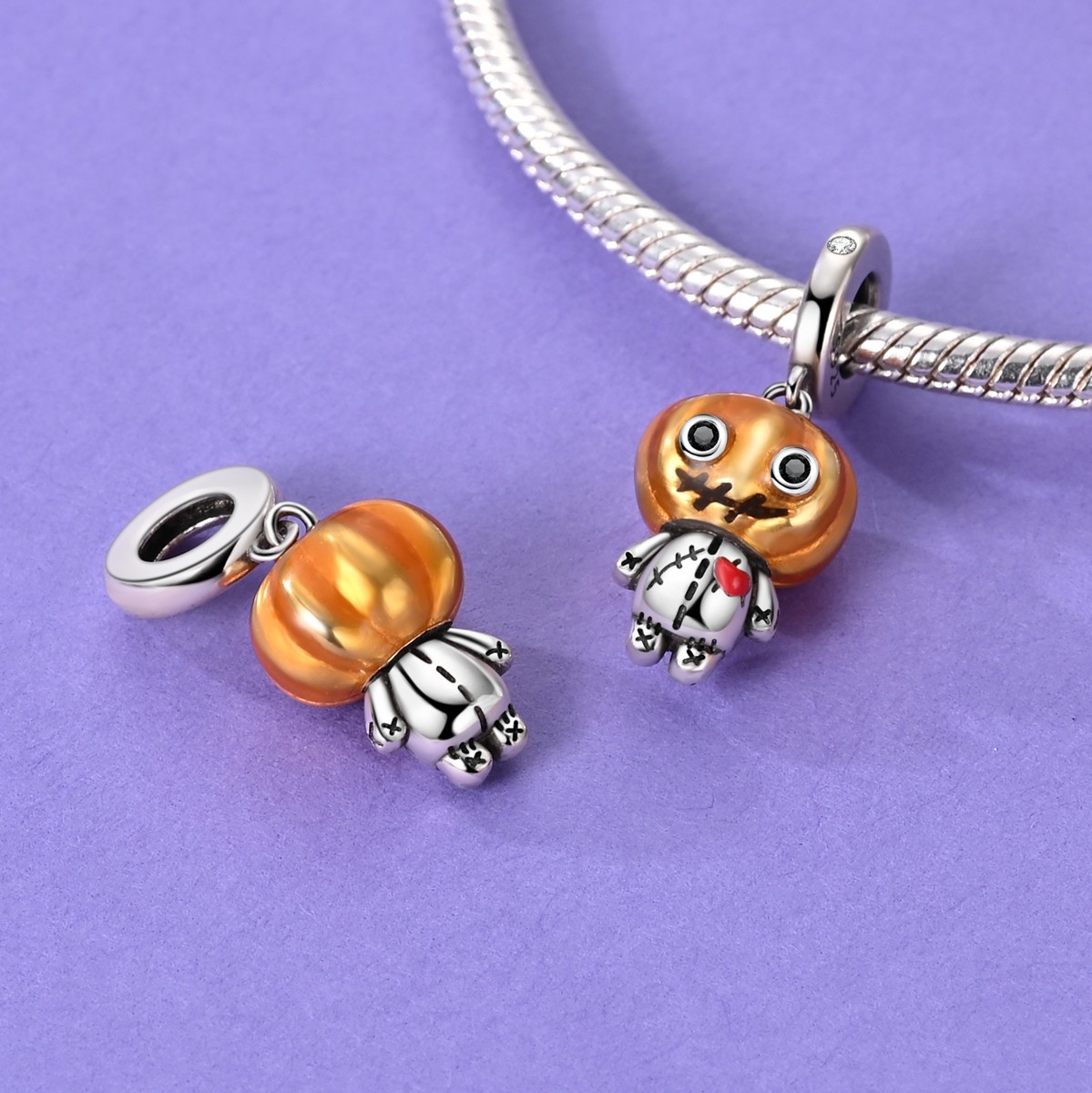 MULA 925 Sterling Silver DIY Charm CZ Pumpkin Doll Pendant for Women Bracelet