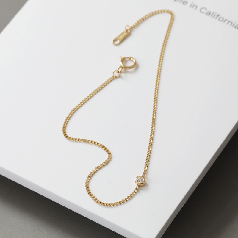 14K Real Gold Solitaire Round CZ Simple Daily Thin Cuban Women Bracelet Jewelry